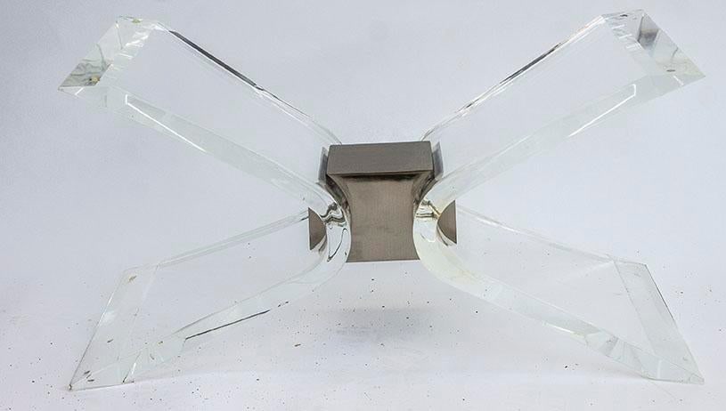 Mid-Century Modern Lucite & Chrome Butterfly Coffee Table With Thick Glass Top - 2