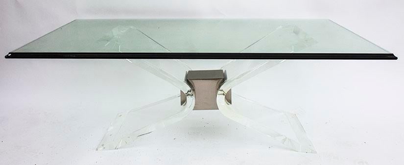 Mid-Century Modern Lucite & Chrome Butterfly Coffee Table With Thick Glass Top - 3