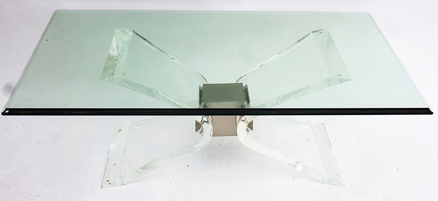 Mid-Century Modern Lucite & Chrome Butterfly Coffee Table With Thick Glass Top - 5