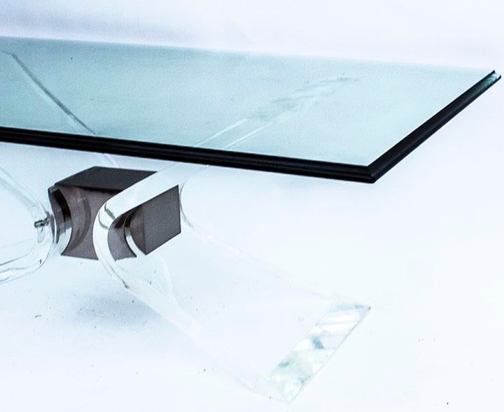 Mid-Century Modern Lucite & Chrome Butterfly Coffee Table With Thick Glass Top - 9