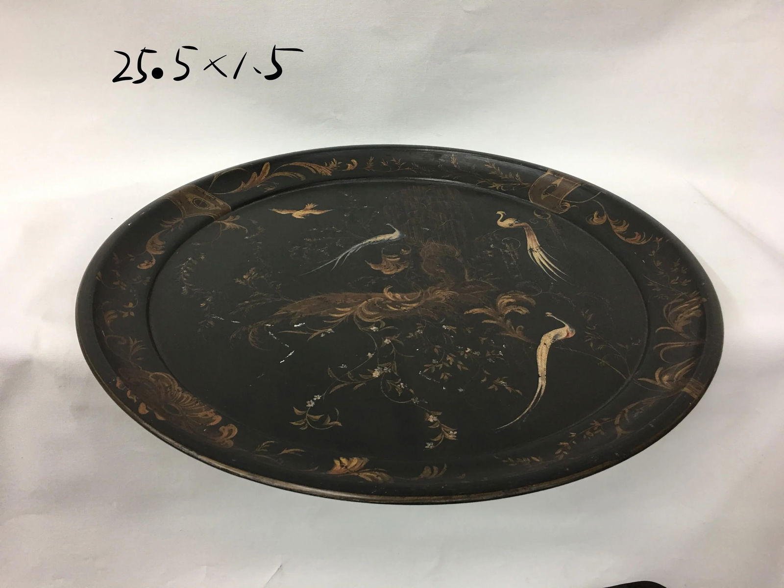 Handpainted Vintage Peacock and Floral Tea Tray - 3