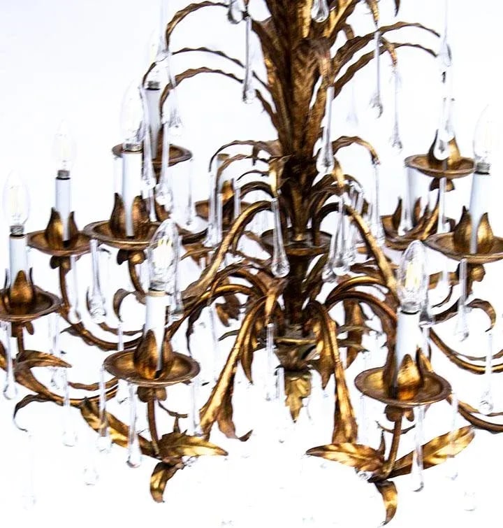 Huge & Spectacular Italian Gold Gilt Chandelier - Tear Drop Crystals - 2