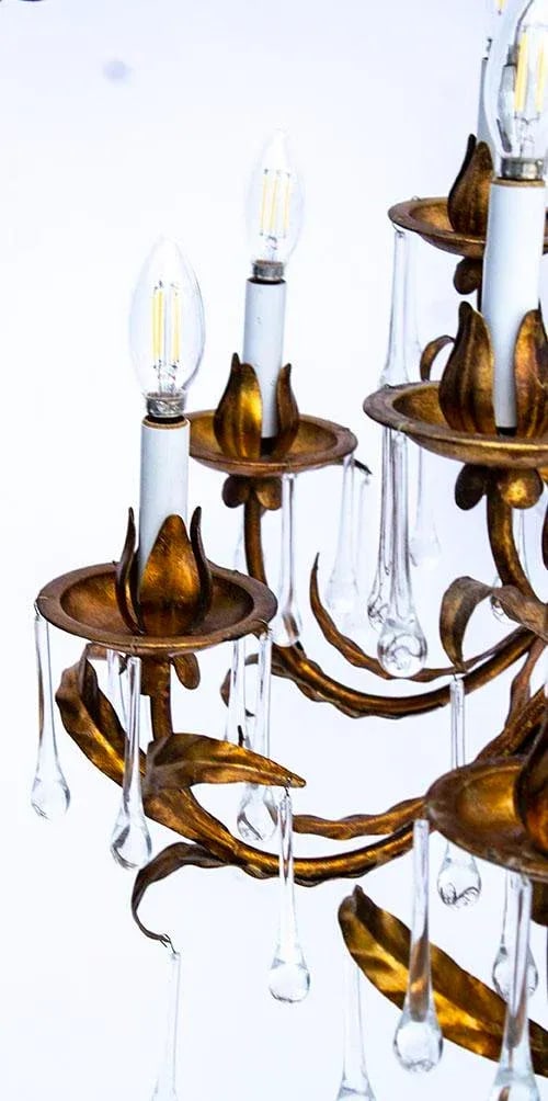 Huge & Spectacular Italian Gold Gilt Chandelier - Tear Drop Crystals - 3