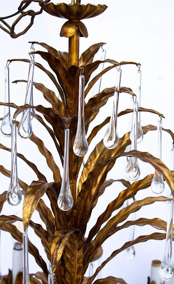 Huge & Spectacular Italian Gold Gilt Chandelier - Tear Drop Crystals - 4