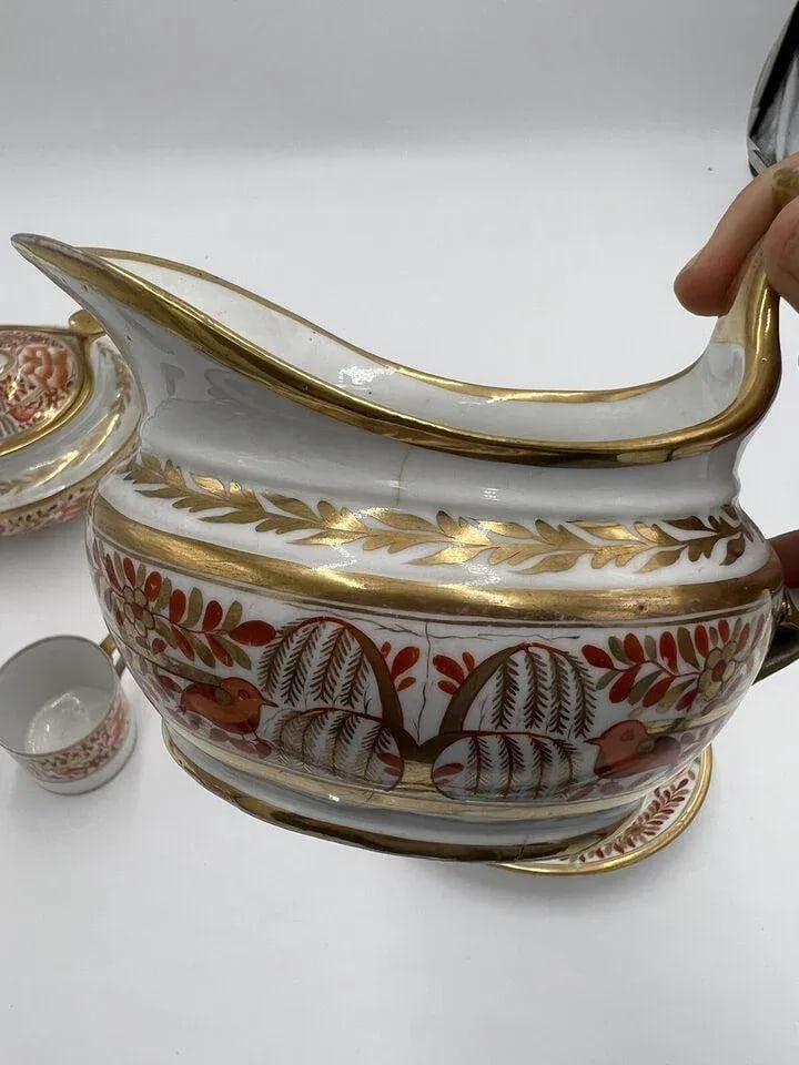 Fine 4 Pc, Spode Porcelain Rust and Gilt Personal Tea Service C. 1820 - 11