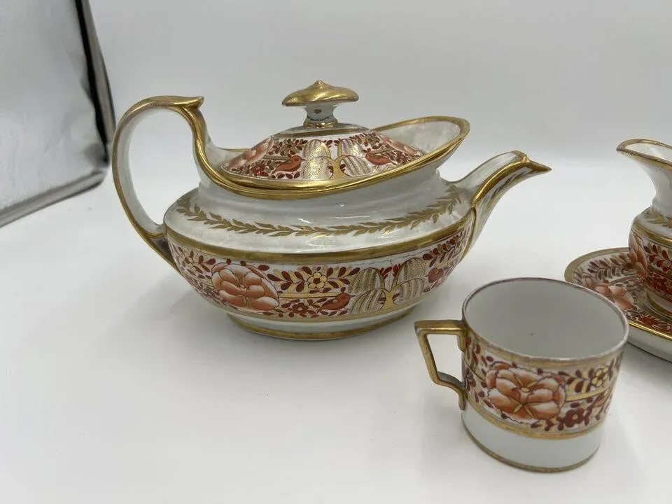 Fine 4 Pc, Spode Porcelain Rust and Gilt Personal Tea Service C. 1820 - 12