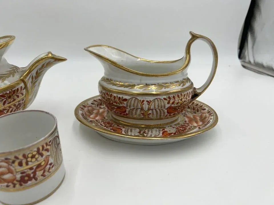 Fine 4 Pc, Spode Porcelain Rust and Gilt Personal Tea Service C. 1820 - 2