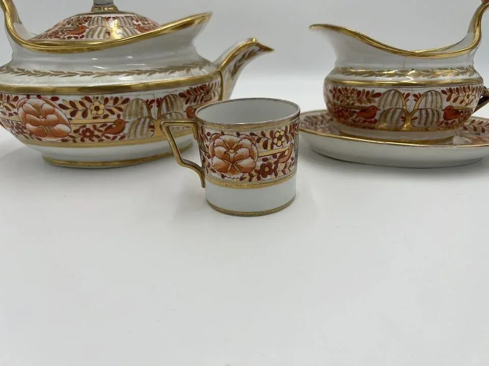 Fine 4 Pc, Spode Porcelain Rust and Gilt Personal Tea Service C. 1820 - 3