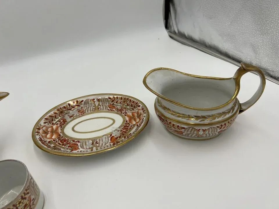 Fine 4 Pc, Spode Porcelain Rust and Gilt Personal Tea Service C. 1820 - 6