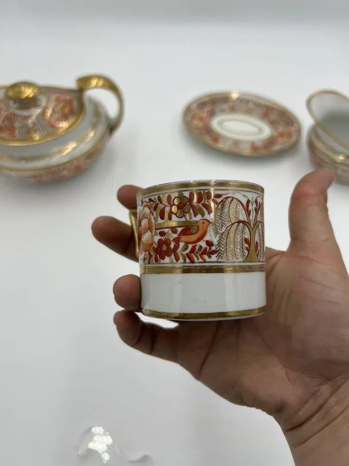 Fine 4 Pc, Spode Porcelain Rust and Gilt Personal Tea Service C. 1820 - 7