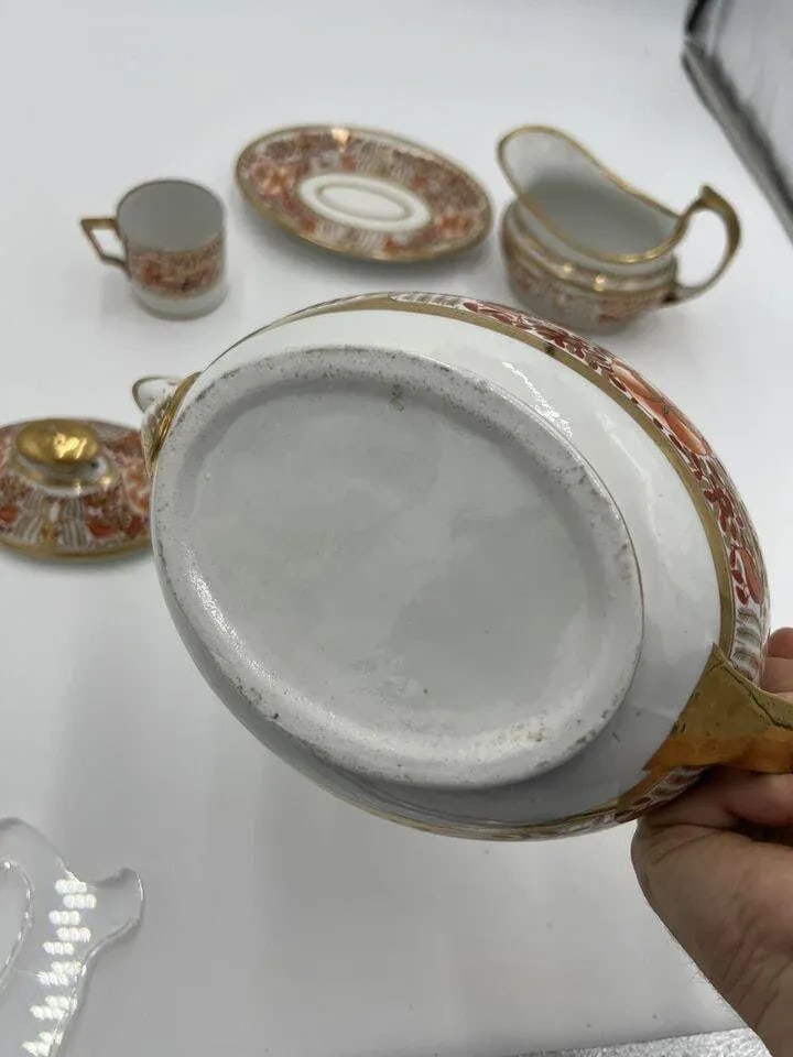 Fine 4 Pc, Spode Porcelain Rust and Gilt Personal Tea Service C. 1820 - 8
