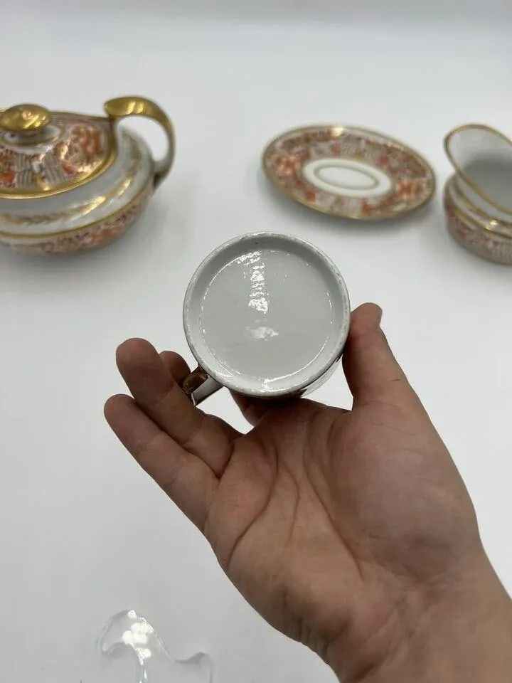 Fine 4 Pc, Spode Porcelain Rust and Gilt Personal Tea Service C. 1820 - 9
