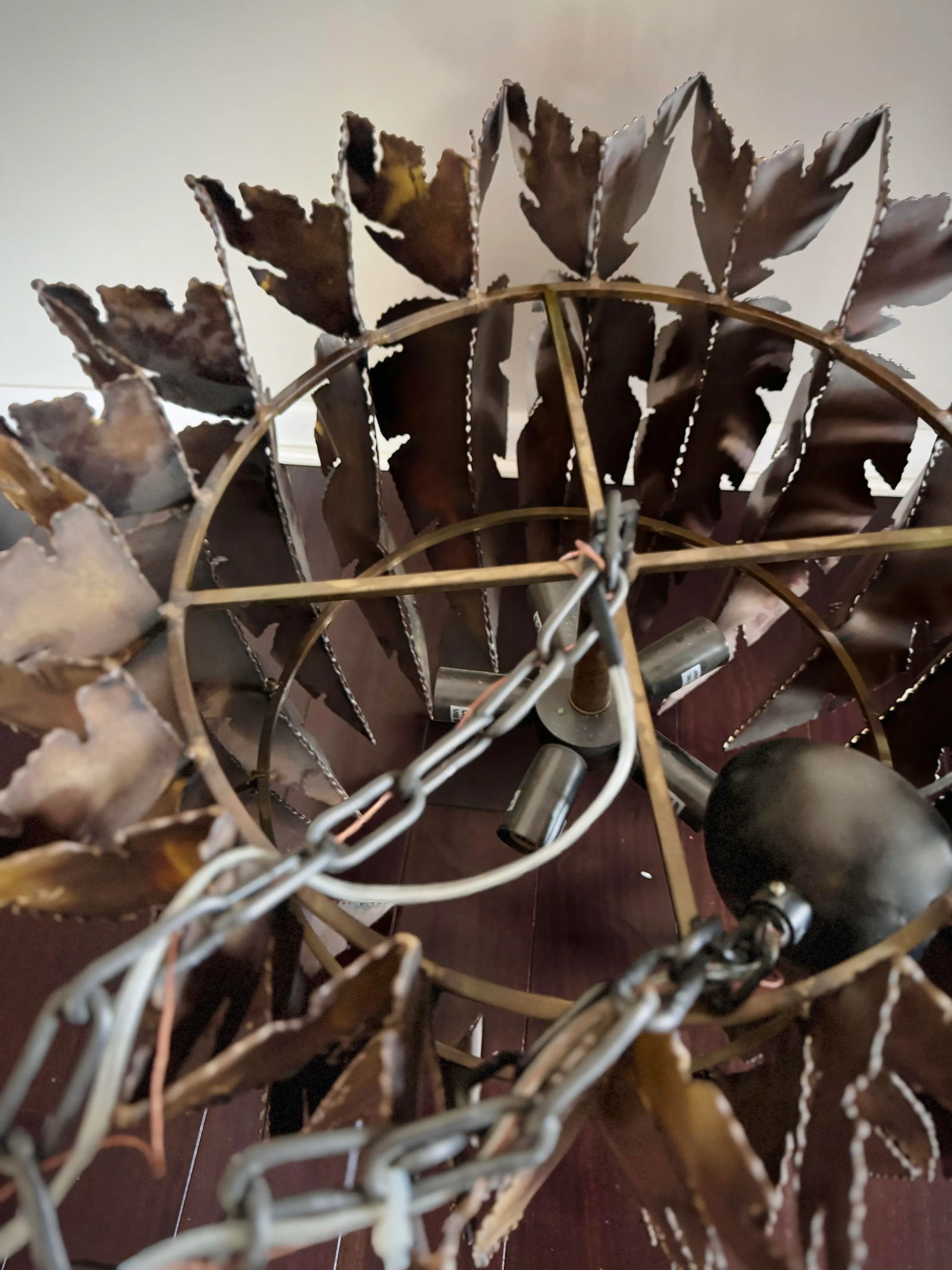 Modern Brutalist Style Brass Leaves Harper Feathered Chandelier by Anthropologie - 10