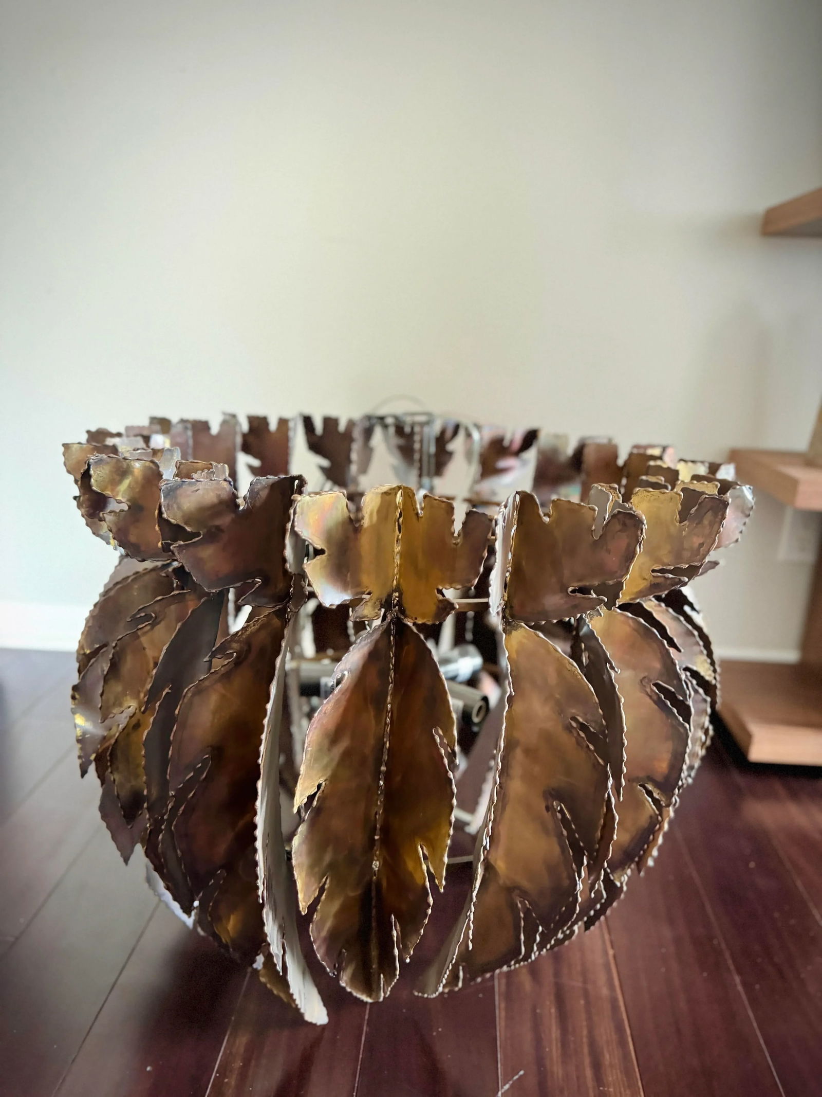 Modern Brutalist Style Brass Leaves Harper Feathered Chandelier by Anthropologie - 2