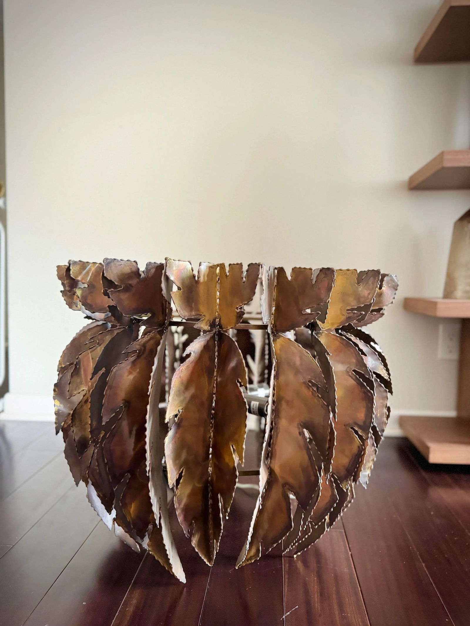 Modern Brutalist Style Brass Leaves Harper Feathered Chandelier by Anthropologie - 3