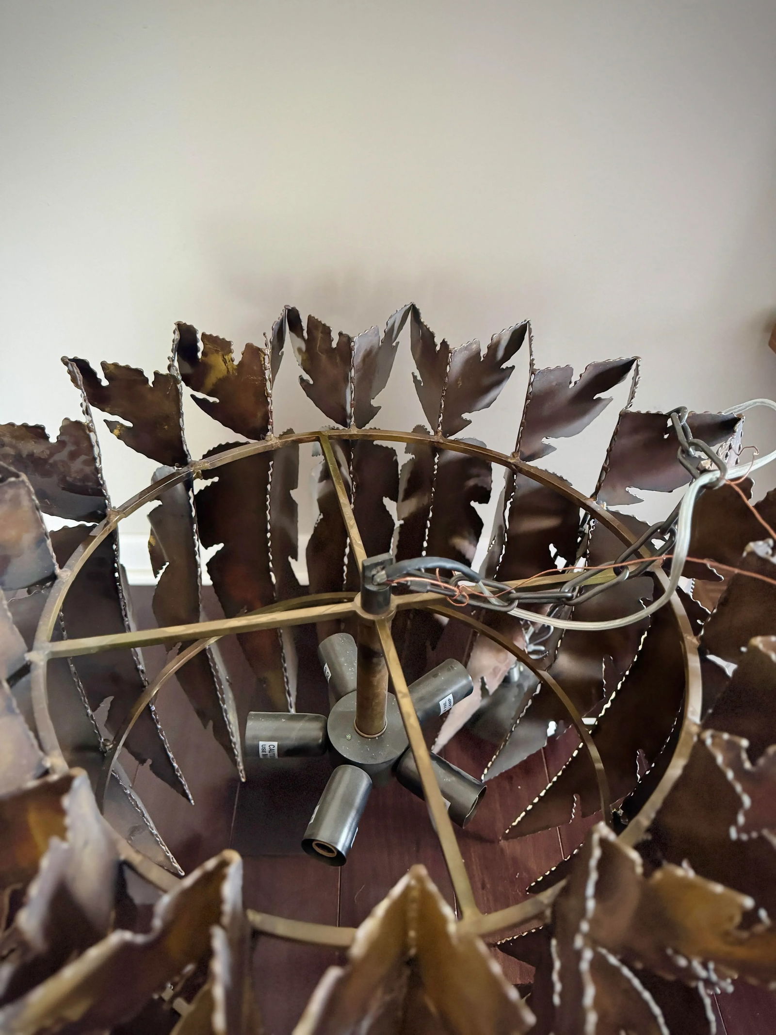 Modern Brutalist Style Brass Leaves Harper Feathered Chandelier by Anthropologie - 4