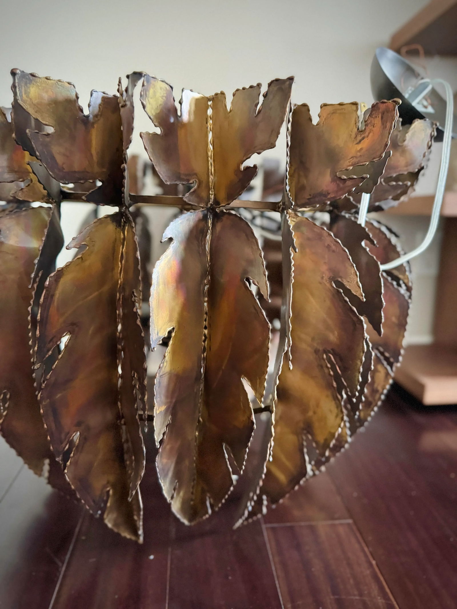 Modern Brutalist Style Brass Leaves Harper Feathered Chandelier by Anthropologie - 7