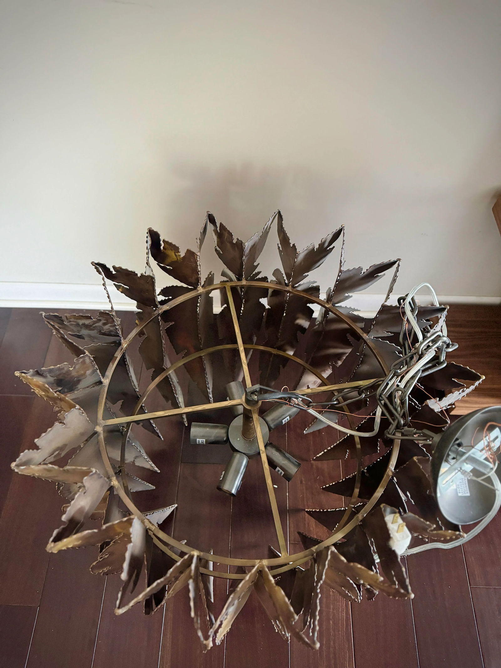 Modern Brutalist Style Brass Leaves Harper Feathered Chandelier by Anthropologie - 9