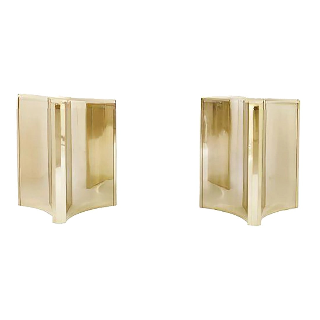 Pair of Patinated Brass Bernhardt Table Base Pedestals: A pair of patinated brass Bernhardt table base pedestals. Striking, sculptural steel table pedestals in shiny, patinated brass finish can support a dining table to 100" W x 50" D. Table top not