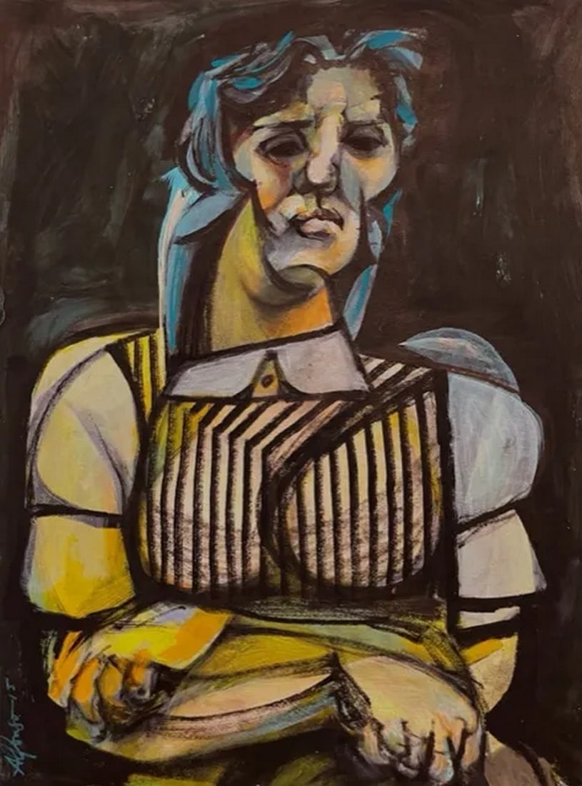 Alfonso Munos-Alma ''The Maid'' Cubist Figurative Mixed-Media Painting: The Maid A tribute to essential workers. Acrylic on watercolor paper. Inspired by the Cubist movement and its masters Georges Braque and Pablo Picasso, and most importantly, trained at Roger Capron's