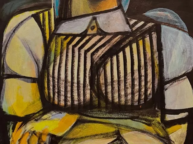 Alfonso Munos-Alma ''The Maid'' Cubist Figurative Mixed-Media Painting - 3