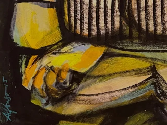 Alfonso Munos-Alma ''The Maid'' Cubist Figurative Mixed-Media Painting - 4