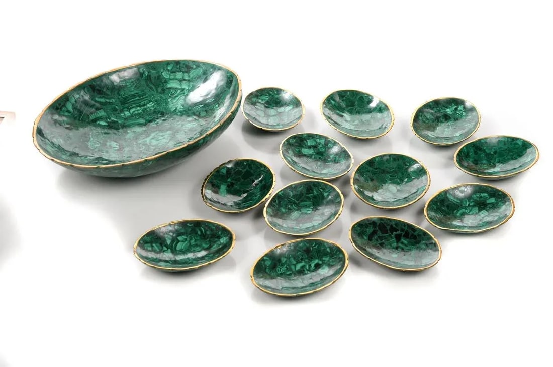 Natural Malachite & Bronze Nut Bowls - Set of 13 - 2