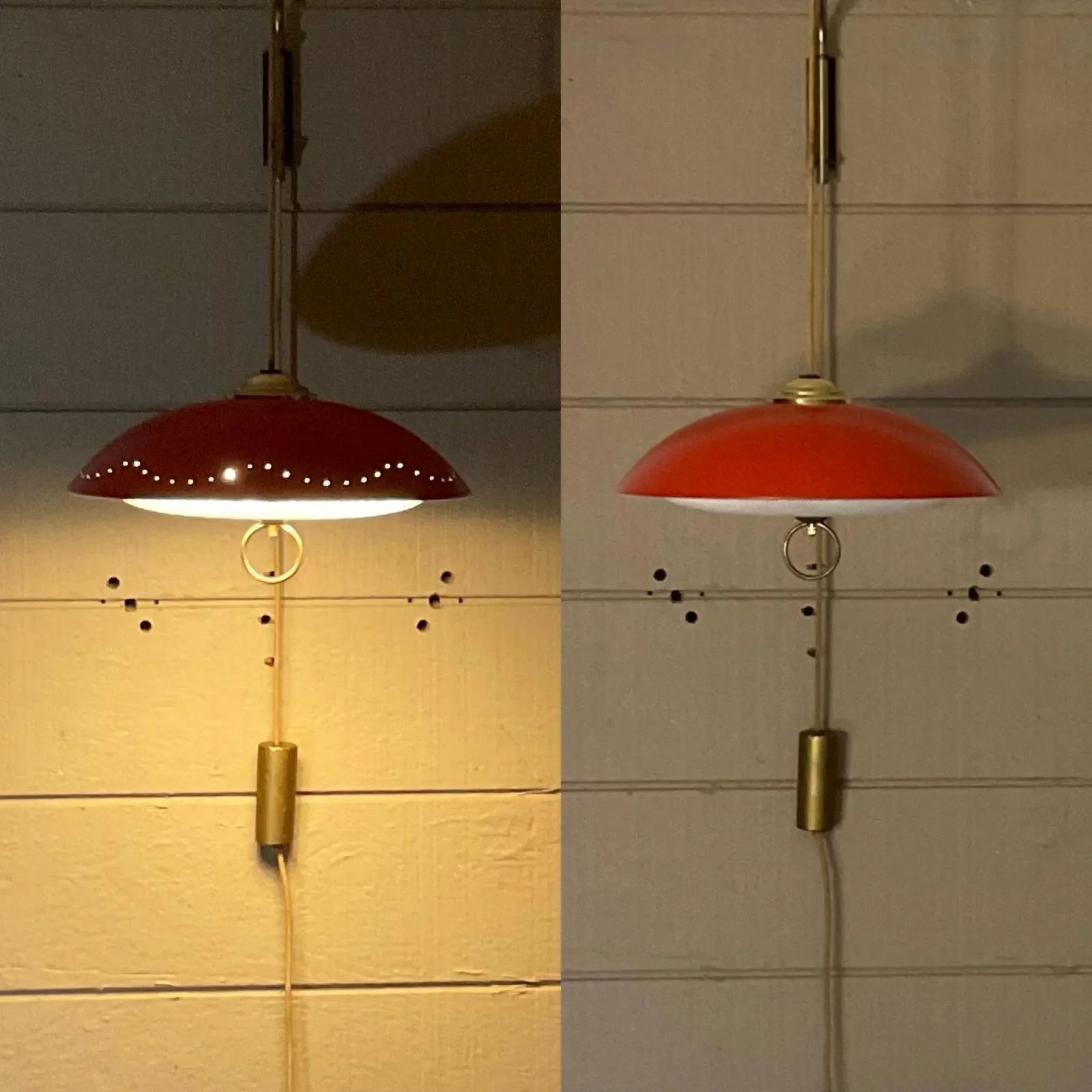 Stilnovo Vintage Telescopic Arm Wall Lamp With Perforated Red Metal Shade and Counter Weight, Circa - 2