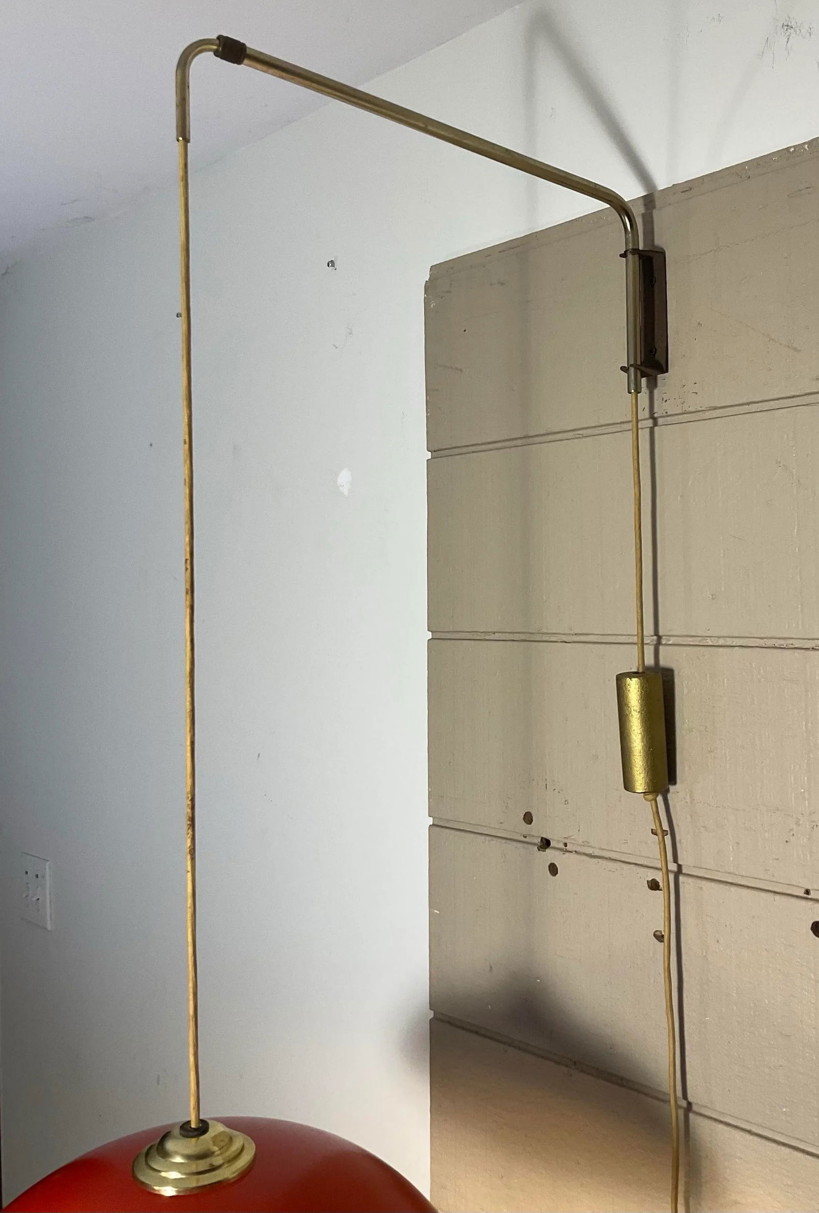 Stilnovo Vintage Telescopic Arm Wall Lamp With Perforated Red Metal Shade and Counter Weight, Circa - 3