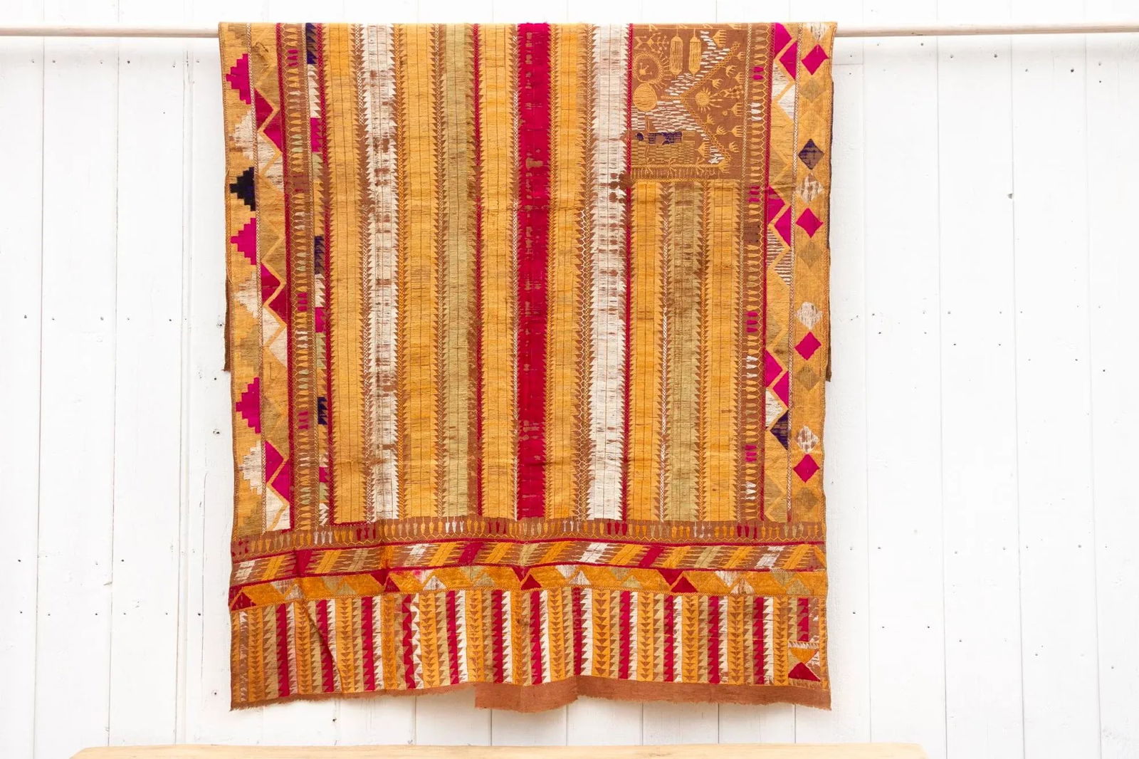 Fine Multicolor Tribal Antique Phulkari Throw - 2