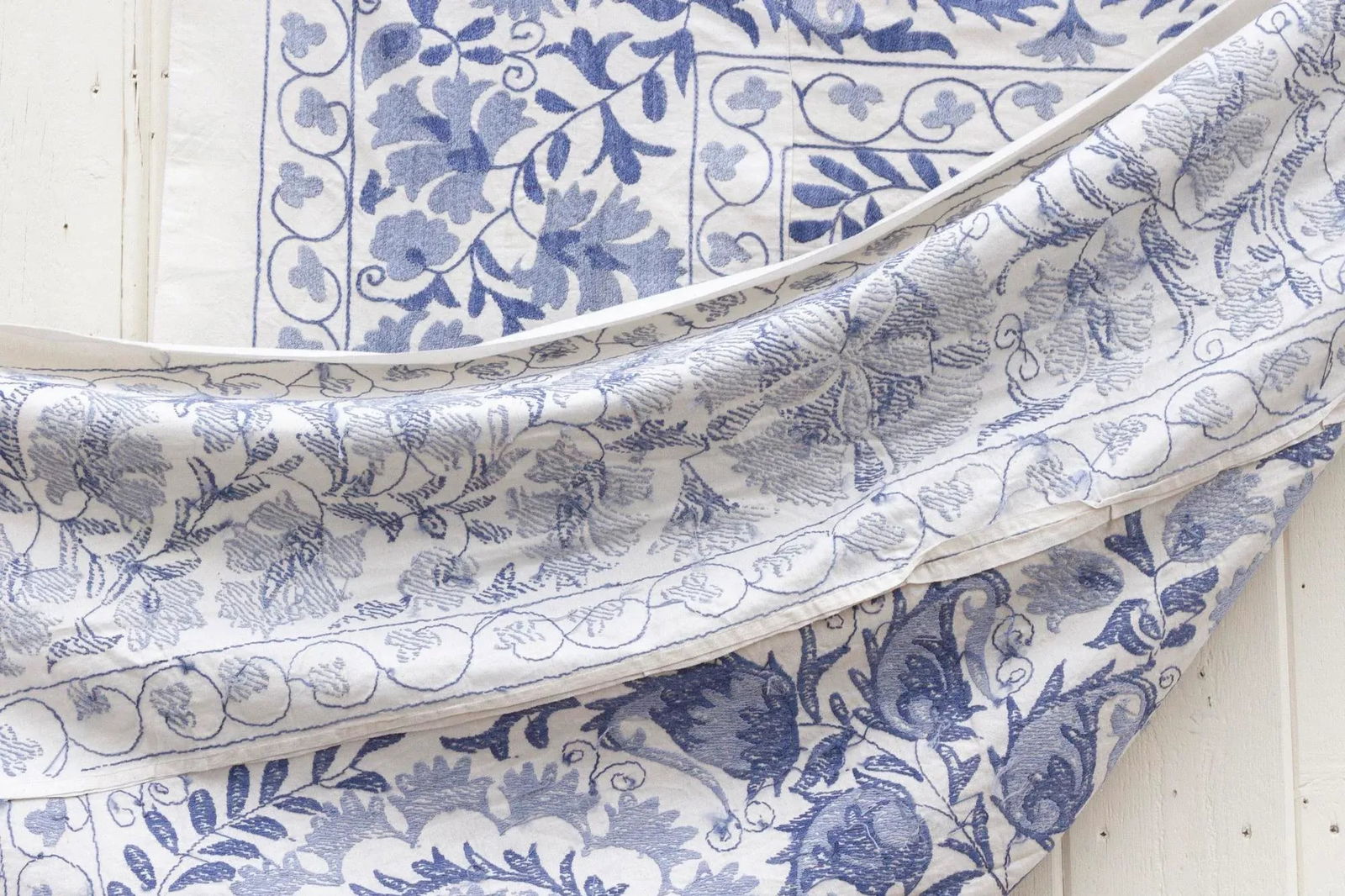 Blue Blossom Uzbek Suzani Throw - 10