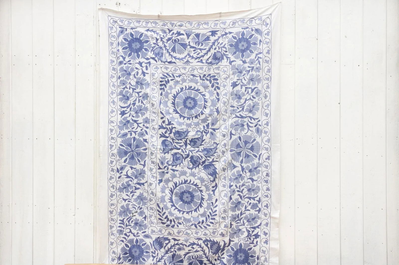 Blue Blossom Uzbek Suzani Throw - 2