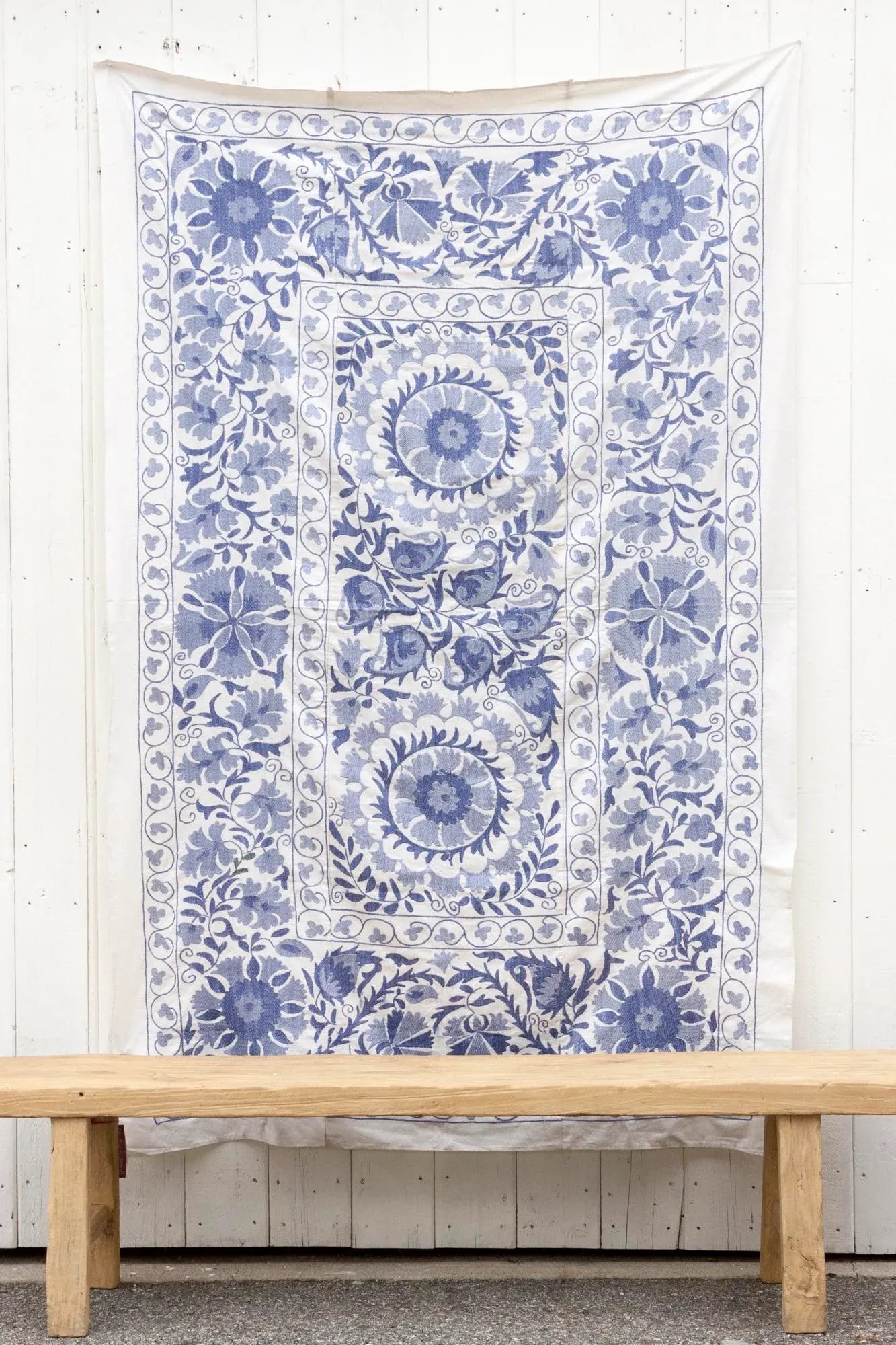 Blue Blossom Uzbek Suzani Throw - 3