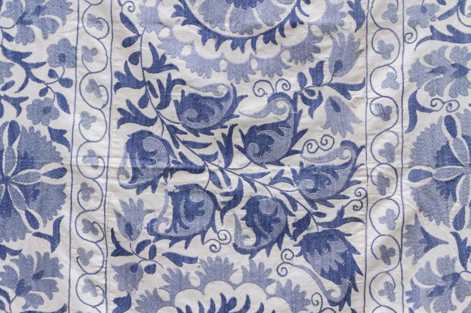 Blue Blossom Uzbek Suzani Throw - 4