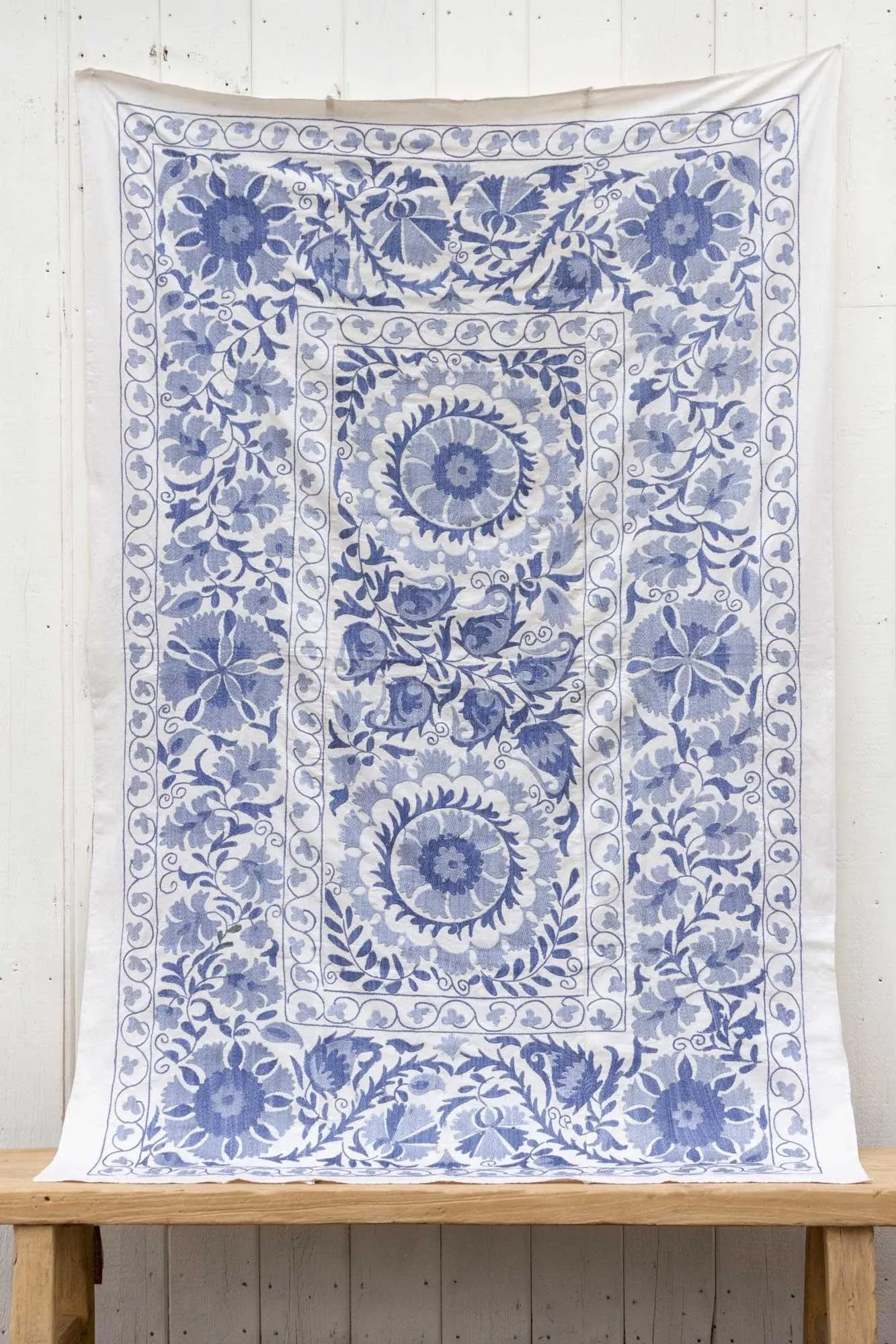 Blue Blossom Uzbek Suzani Throw - 6
