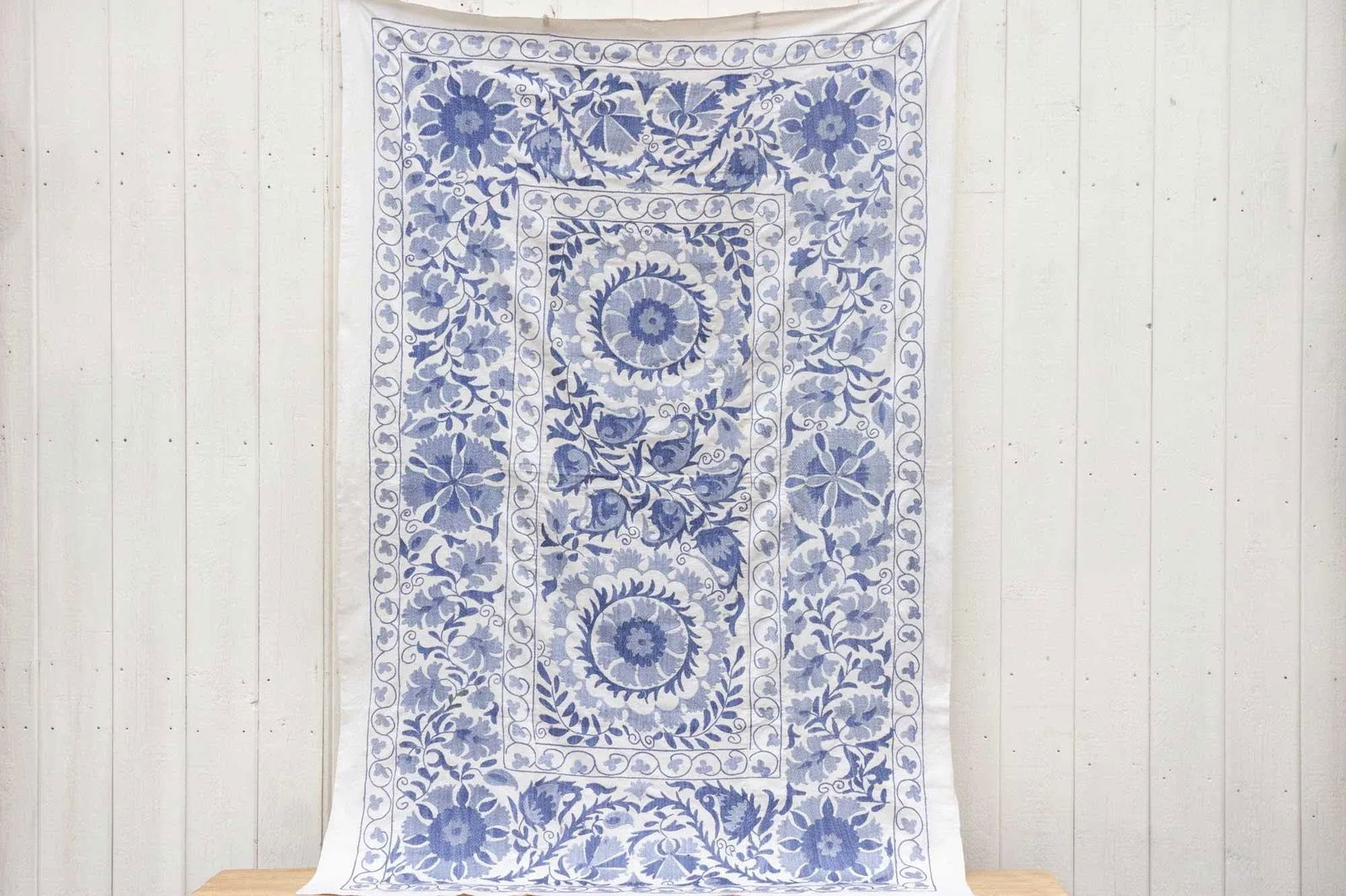 Blue Blossom Uzbek Suzani Throw - 7