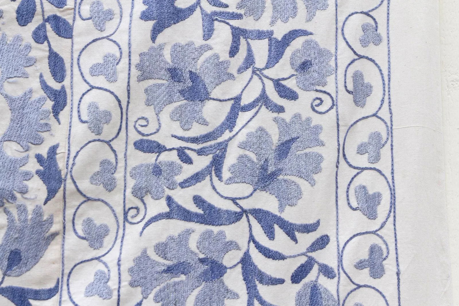 Blue Blossom Uzbek Suzani Throw - 8