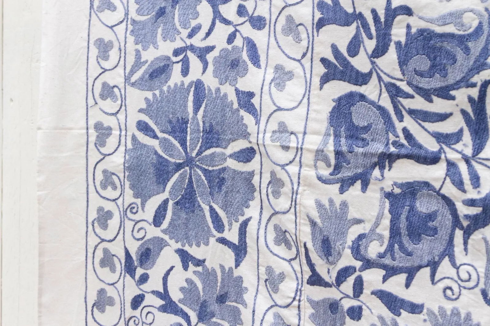 Blue Blossom Uzbek Suzani Throw - 9