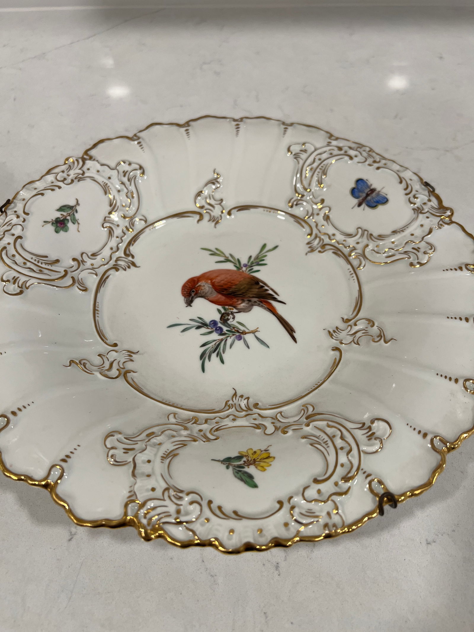 Pair, Antique Meissen Porcelain Ornithological & Gold Encrusted Chargers - 5