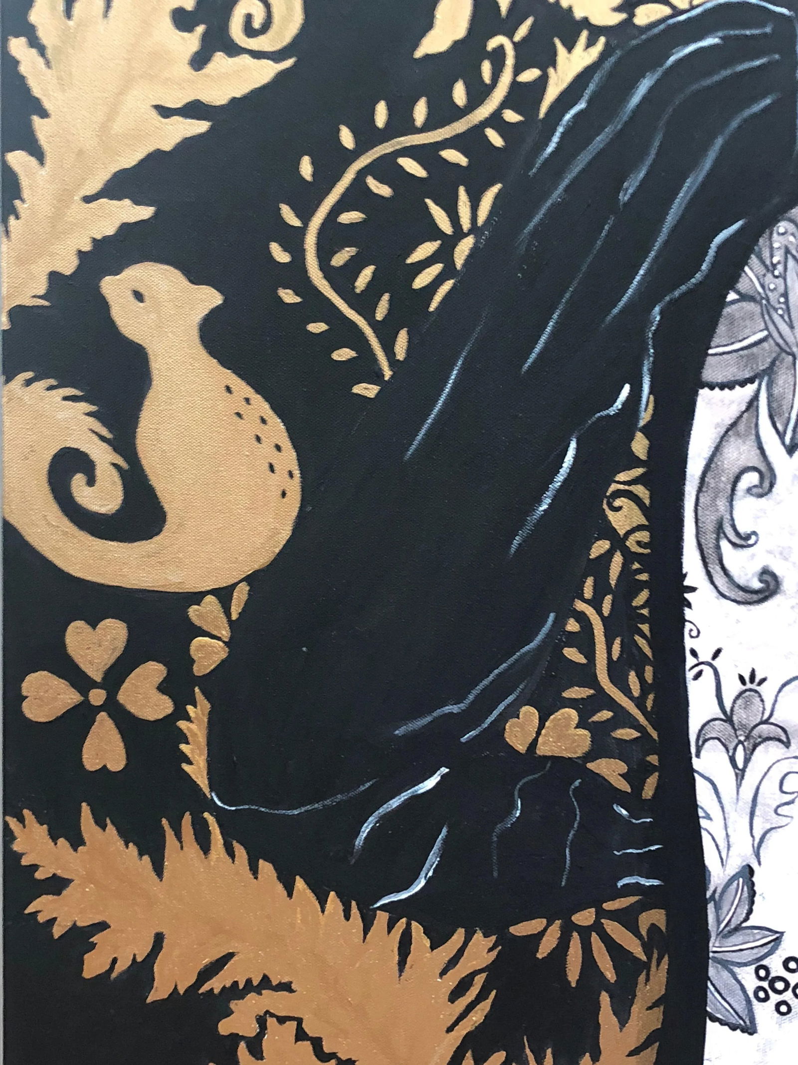 Woman in Black Lace Couture Backless Gown Painting - 2