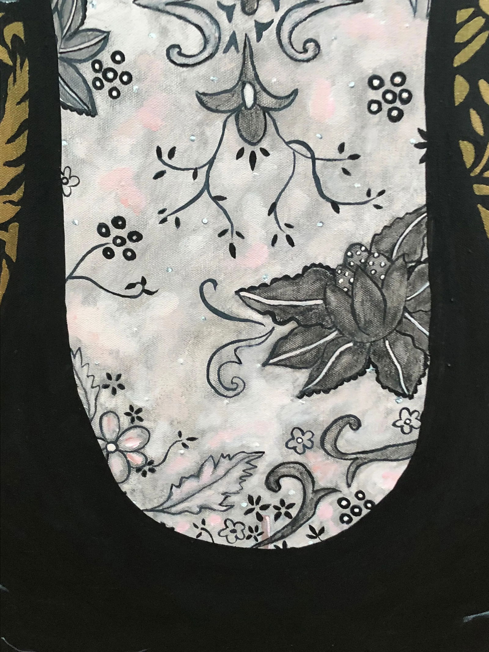 Woman in Black Lace Couture Backless Gown Painting - 3