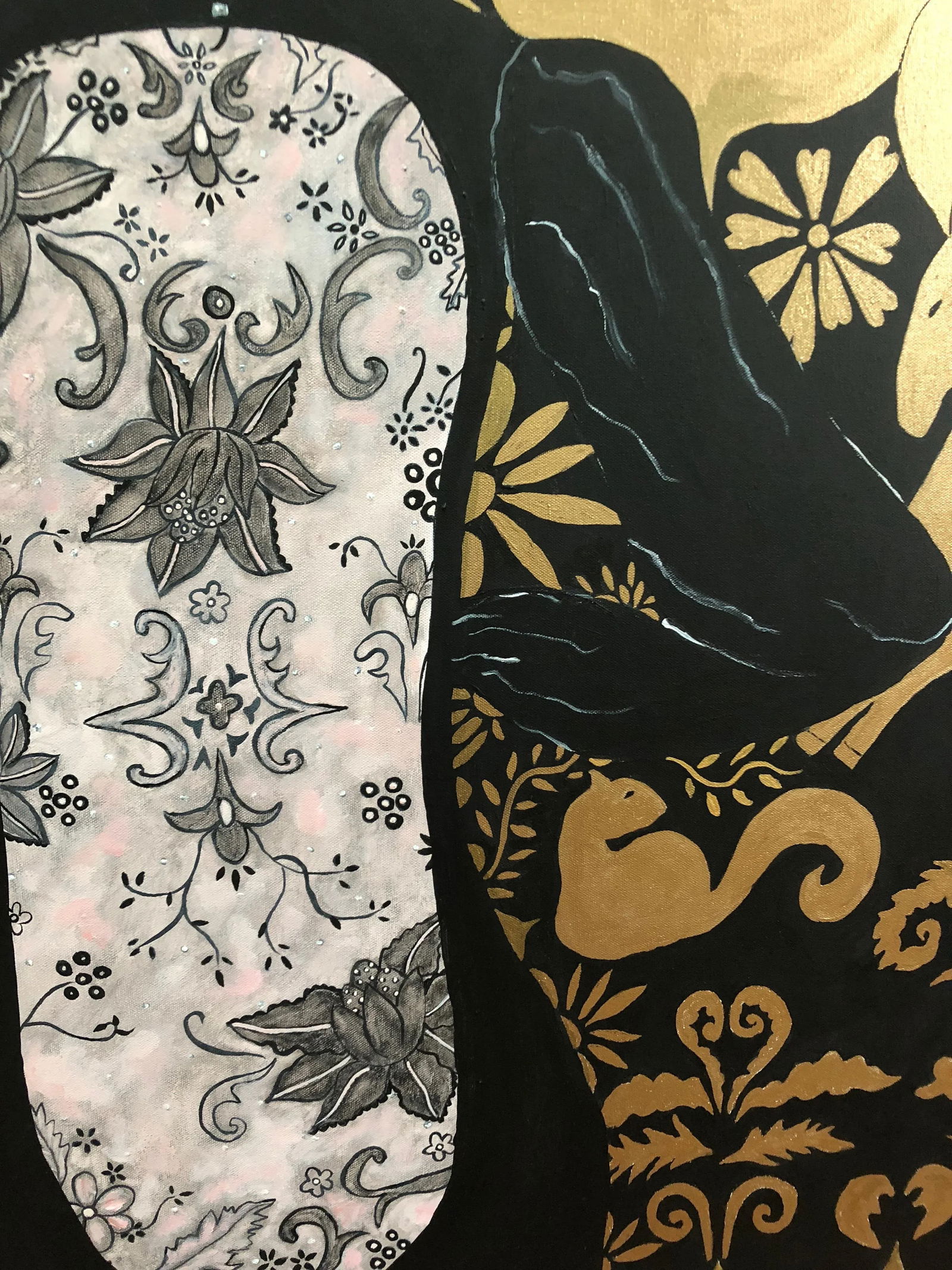 Woman in Black Lace Couture Backless Gown Painting - 6