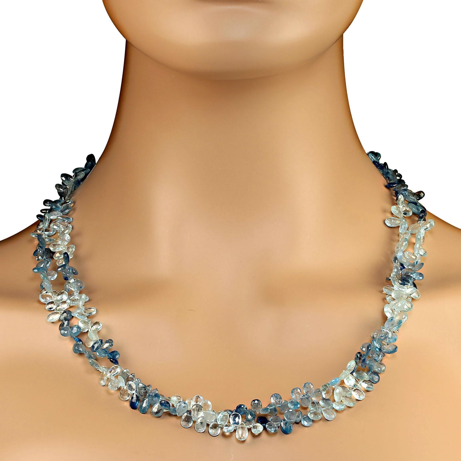 Rope of Multi Tone Cool Blue Aquamarine Briolette - 2