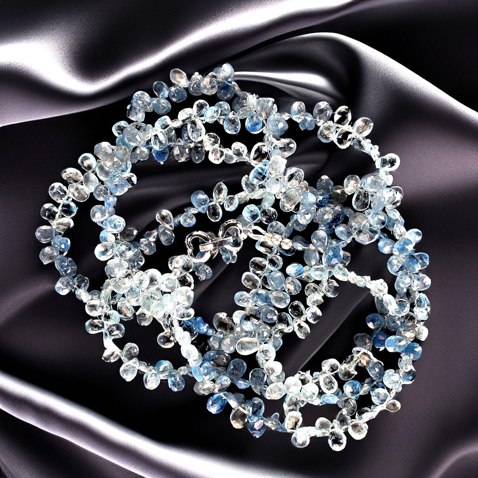 Rope of Multi Tone Cool Blue Aquamarine Briolette - 3