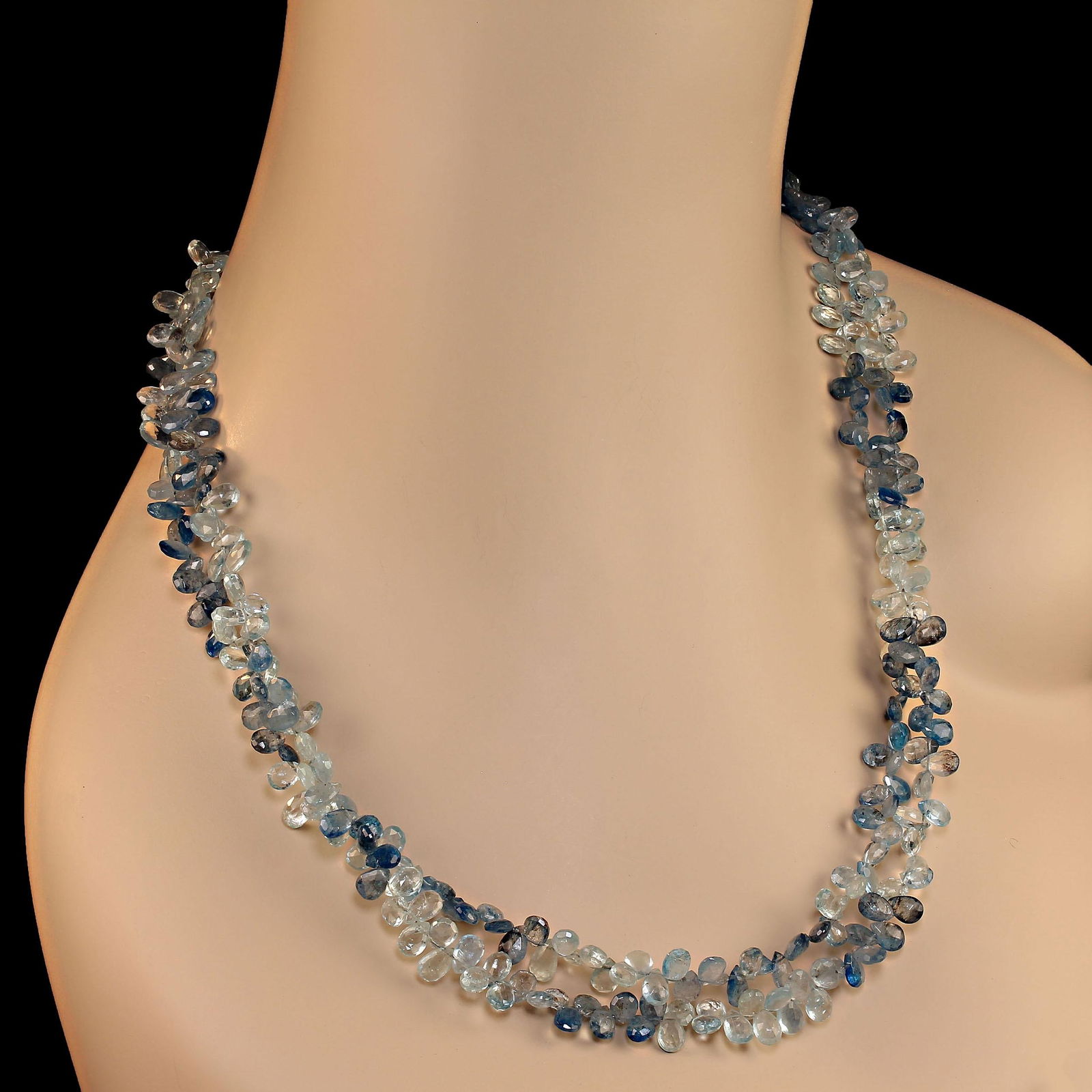 Rope of Multi Tone Cool Blue Aquamarine Briolette - 4