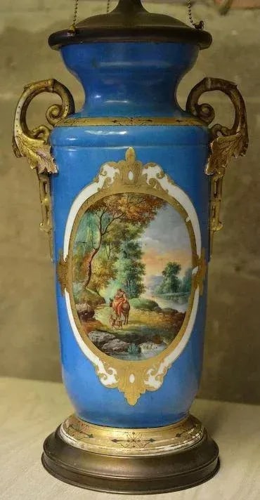 Large Paris Porcelain Hand Painted 3-Light Table Lamp - 3