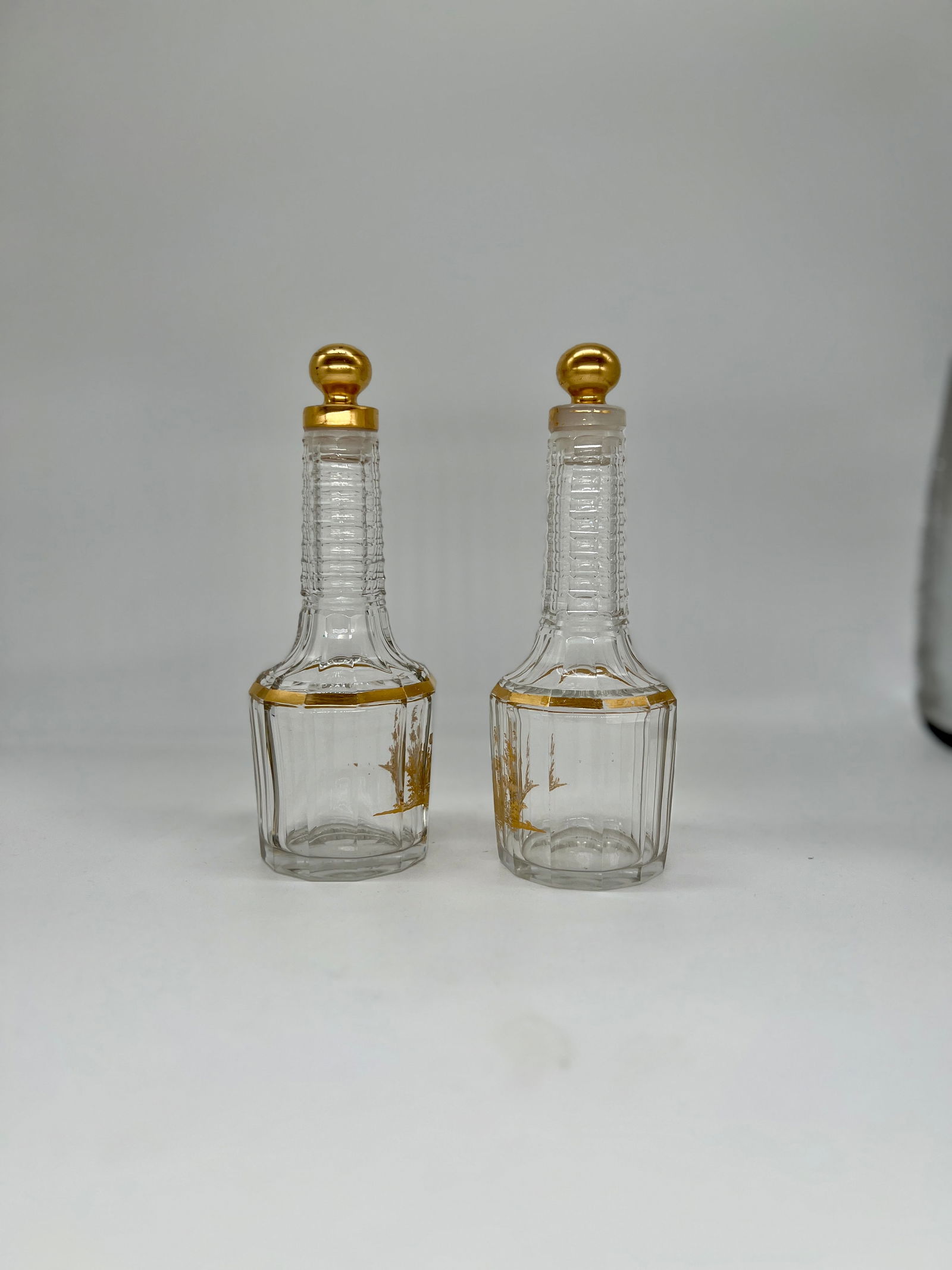 Pair, Antique French Baccarat Houbigant Gilt Crystal Perfume Bottles C. 1920 - 4