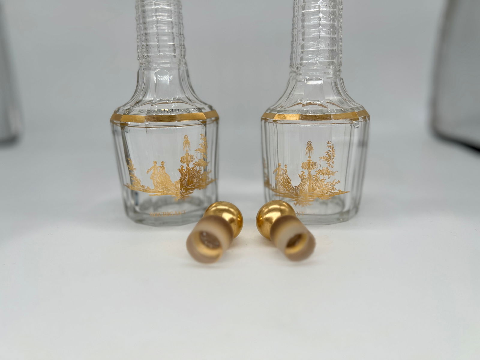 Pair, Antique French Baccarat Houbigant Gilt Crystal Perfume Bottles C. 1920 - 6