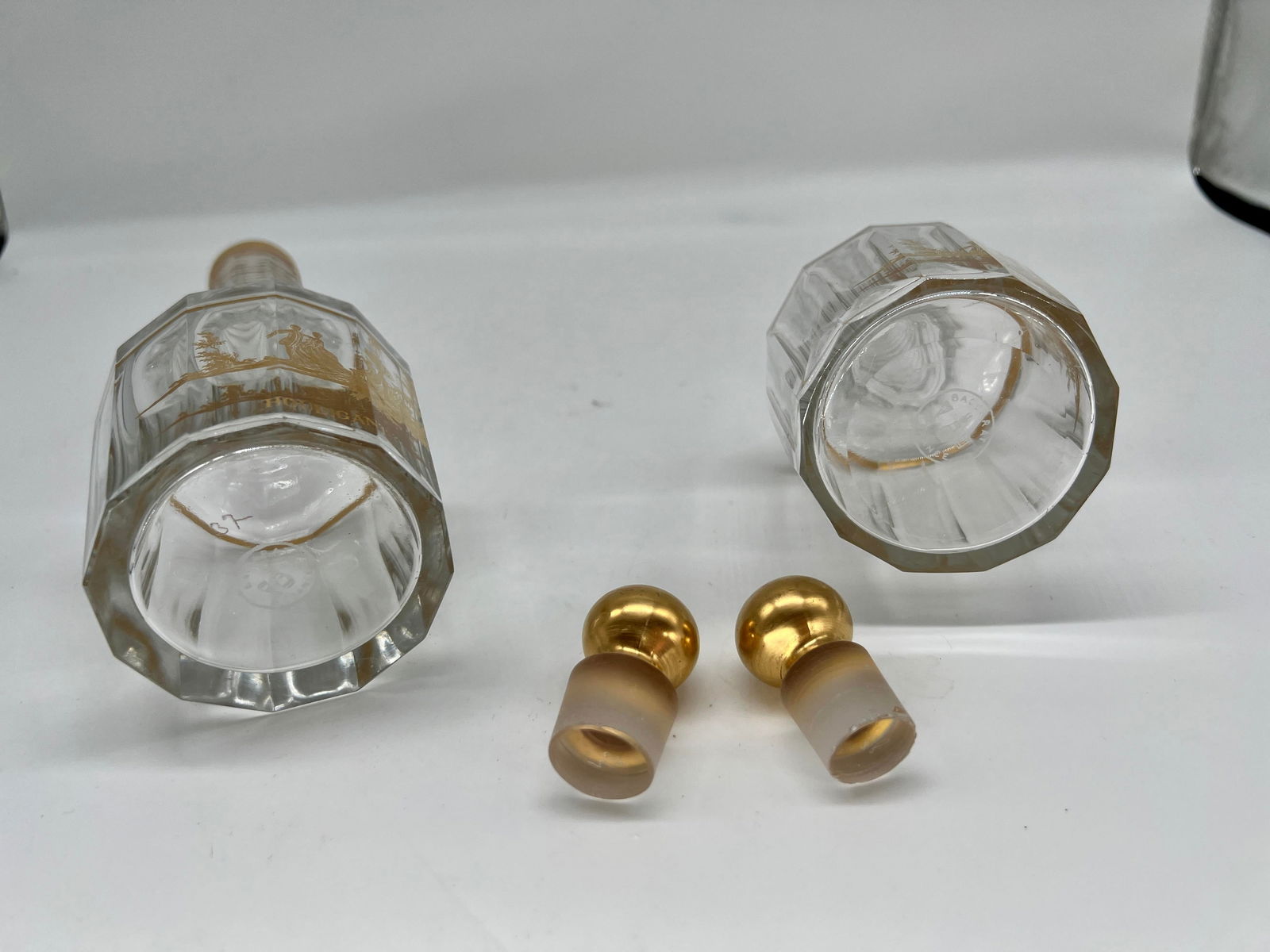 Pair, Antique French Baccarat Houbigant Gilt Crystal Perfume Bottles C. 1920 - 7