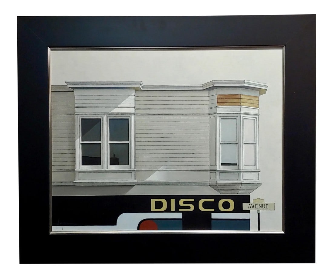 Sergon - Disco Avenue - Oil Painting on Canvas: Sergon - Disco Avenue - Oil painting on canvas Oil painting on canvas -Signed and dated 1981 frame size 37 x 31" canvas size 29 x 24" Artist Biography Sergon (Filipino, b. 1945) Now a California